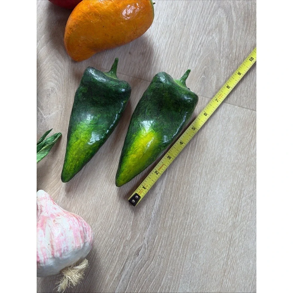 Vintage Paper Mache Fruit And Vegetables Set Of 16 Colorful And Funky‎ + Basket